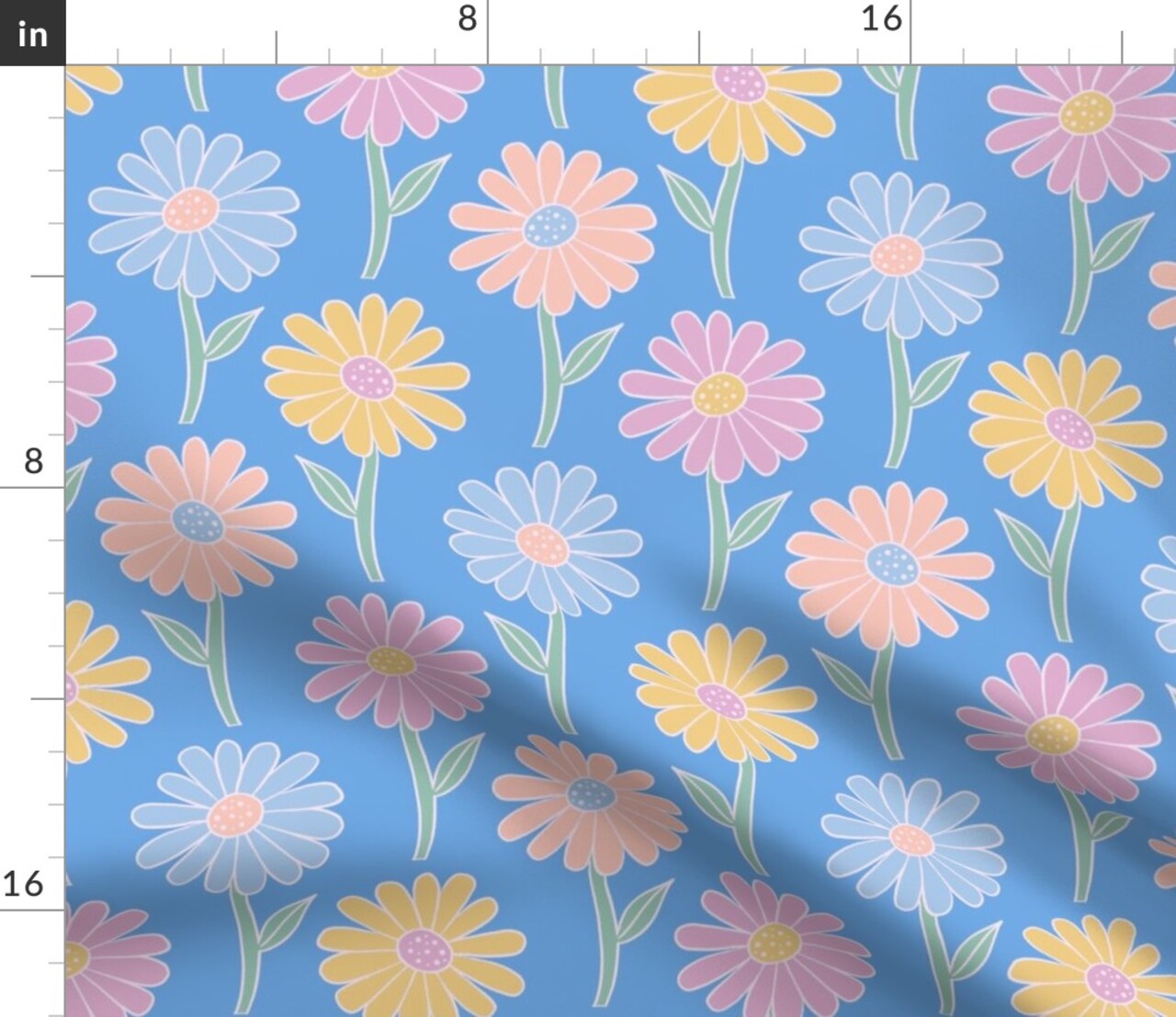 Blue Flowers Floral Daisies Pastel Meadow Spring Botanical Cottagecore Summer Large Scale Custom Printed Fabric by Spoonflower Various Fabrics by the Yard or Fat Quarter